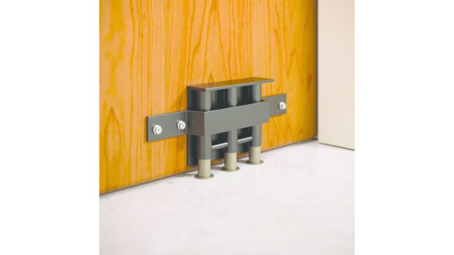 The floor lock bolts into the ground adding extra security to classrooms during active shooter situations.